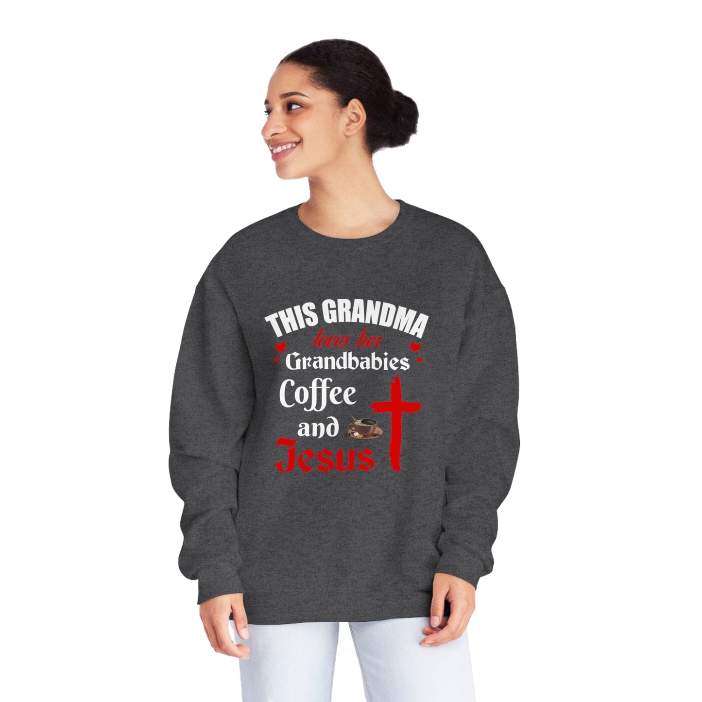 This Grandma Loves Her Grandbabies, Coffee and Jesus Unisex NuBlend® Crewneck Sweatshirt