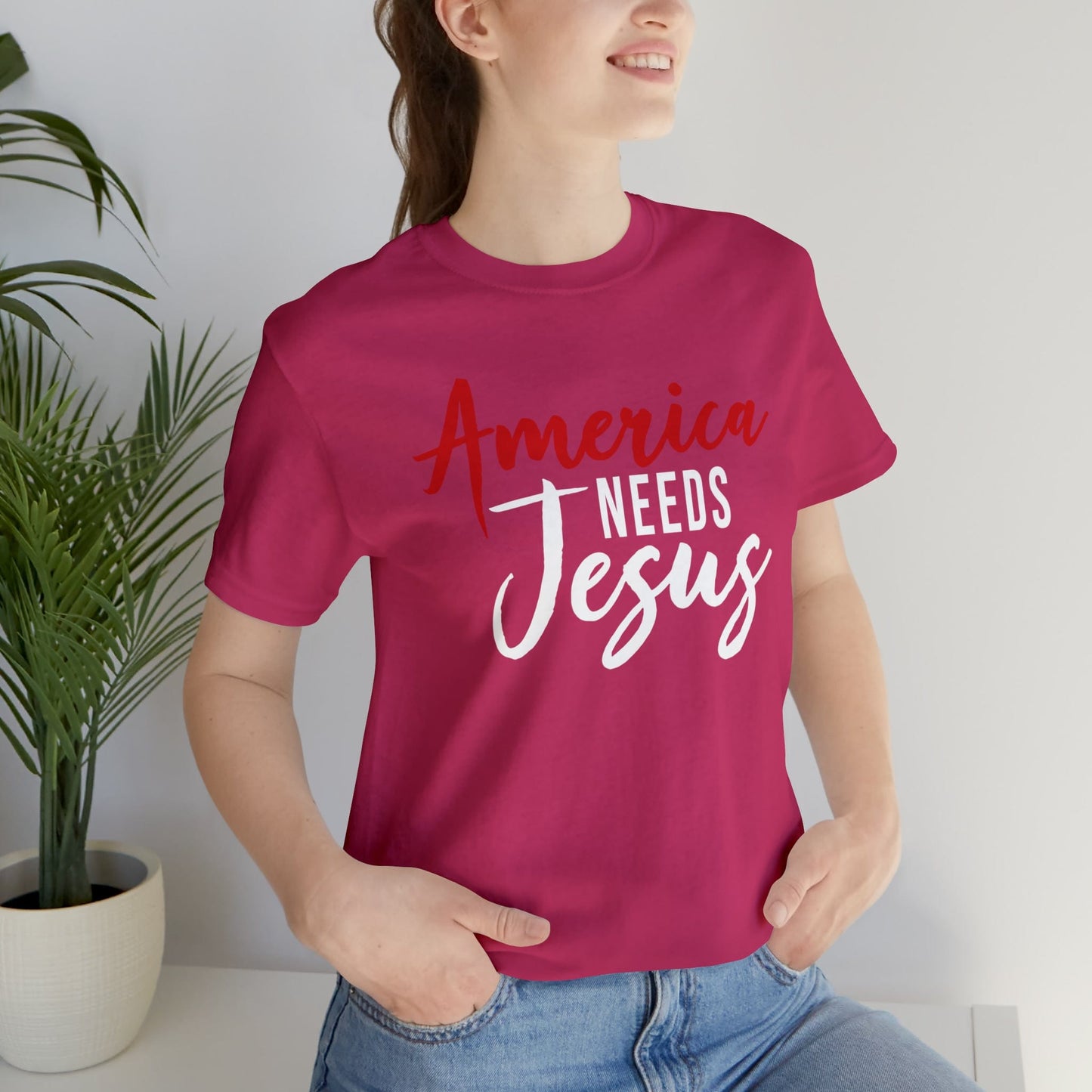 America Needs Jesus Unisex Jersey Short Sleeve Tee