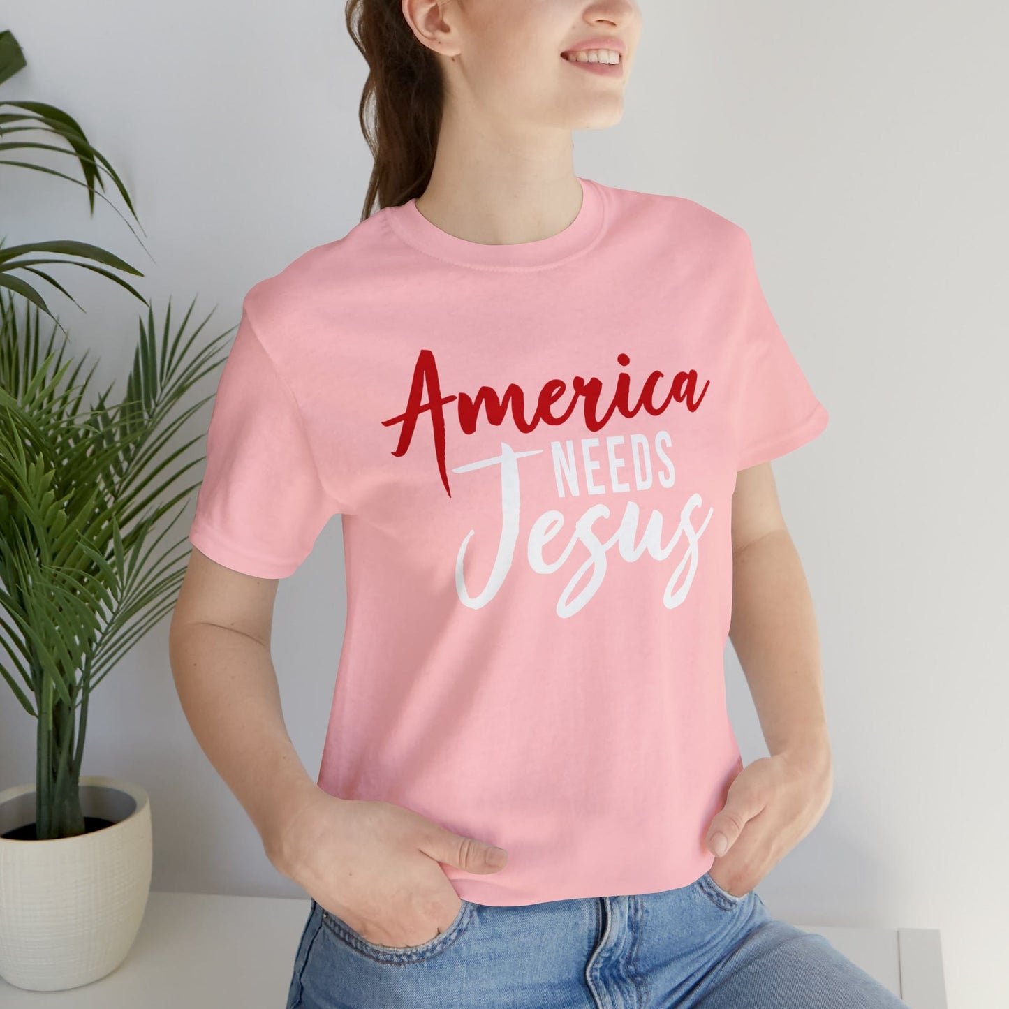 America Needs Jesus Unisex Jersey Short Sleeve Tee