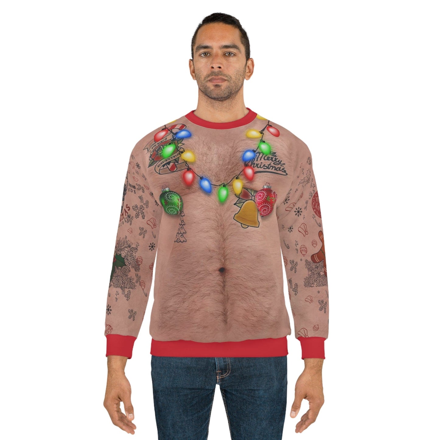 Hairy Belly Ugly Christmas Sweater Unisex Sweatshirt (AOP)