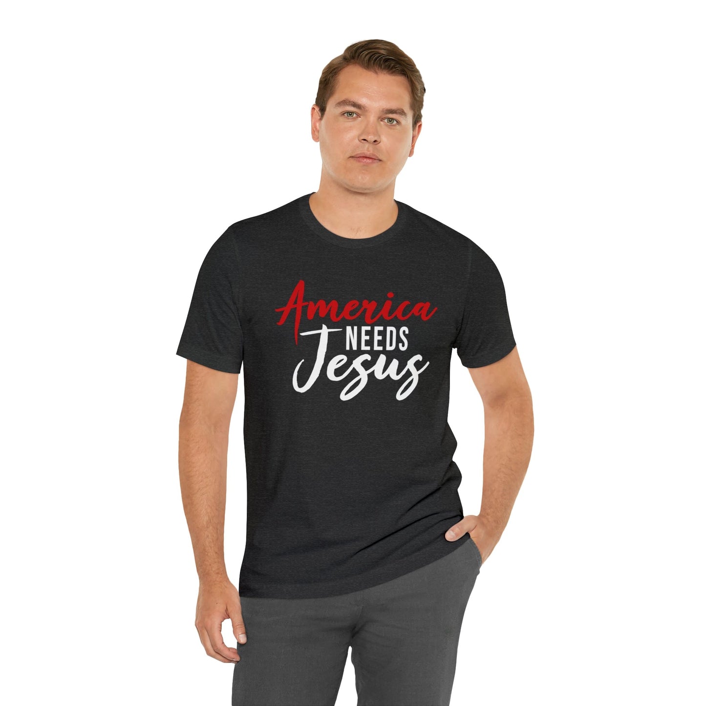 America Needs Jesus Unisex Jersey Short Sleeve Tee