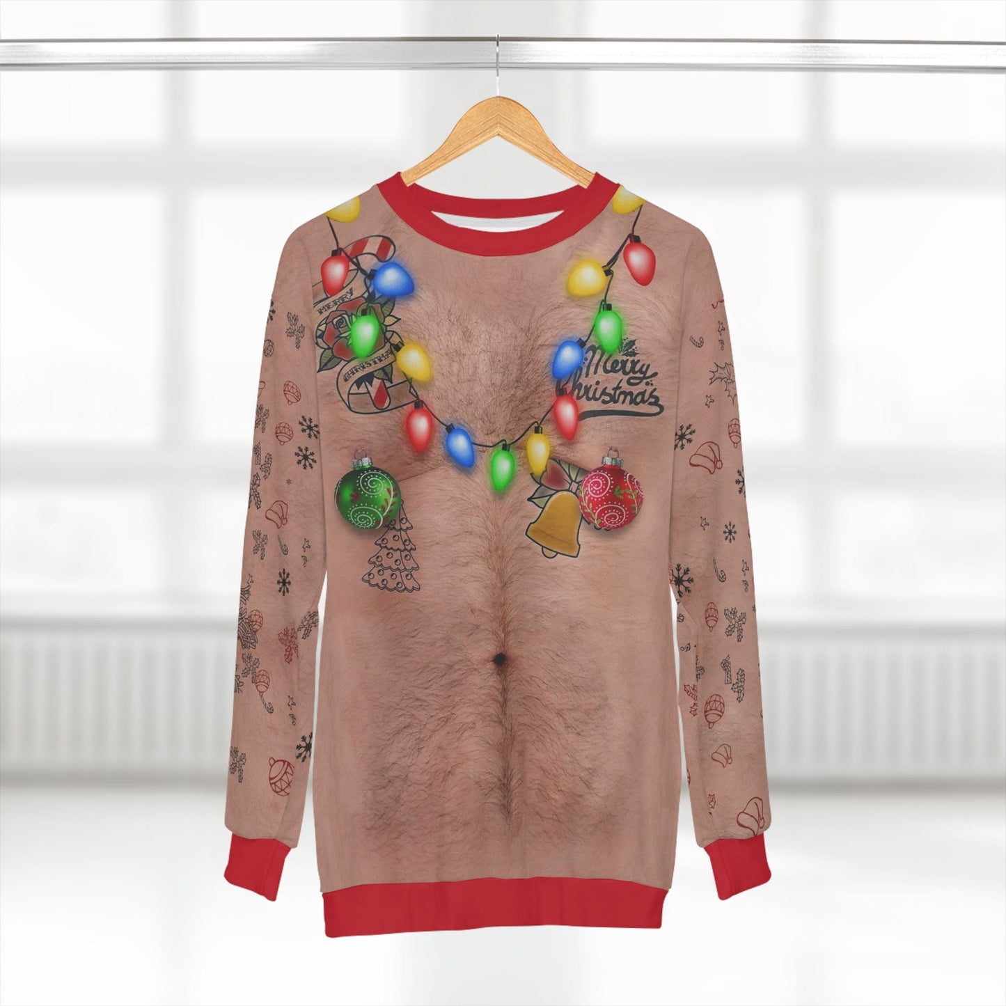 Hairy Belly Ugly Christmas Sweater Unisex Sweatshirt (AOP)