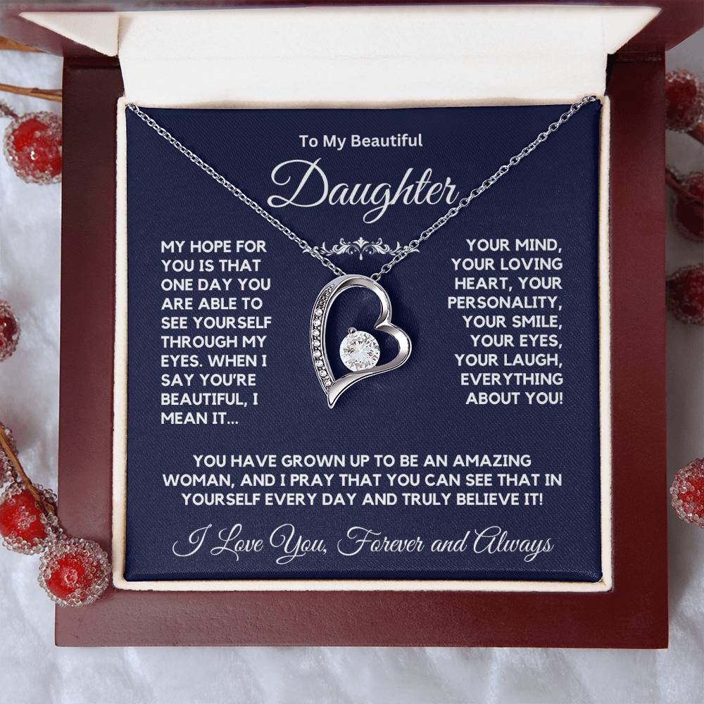 To My Beautiful Daughter From Mom or Dad Forever Love Necklace