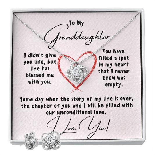 To My Granddaughter Love Knot Earring & Necklace Set