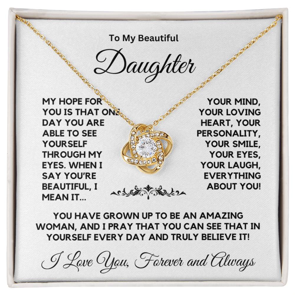 To My Beautiful Daughter From Mom or Dad Love Knot Necklace