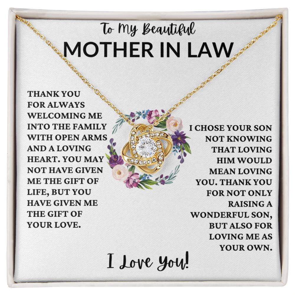 To My Beautiful Mother In Law Love Knot Necklace - A Great Gift For Mother's Day Or Birthday
