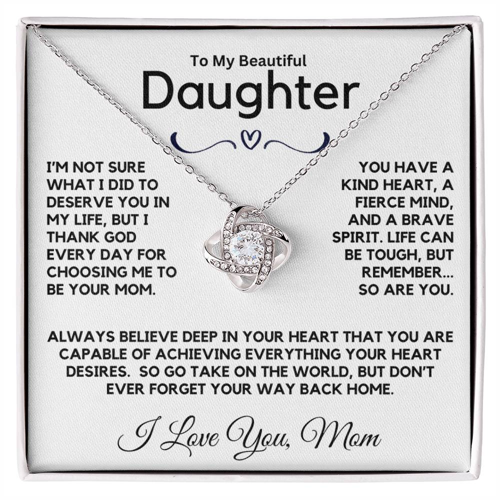 To My Beautiful Daughter Love Knot Necklace From Mom - Perfect for Graduation, Wedding, or Just Because