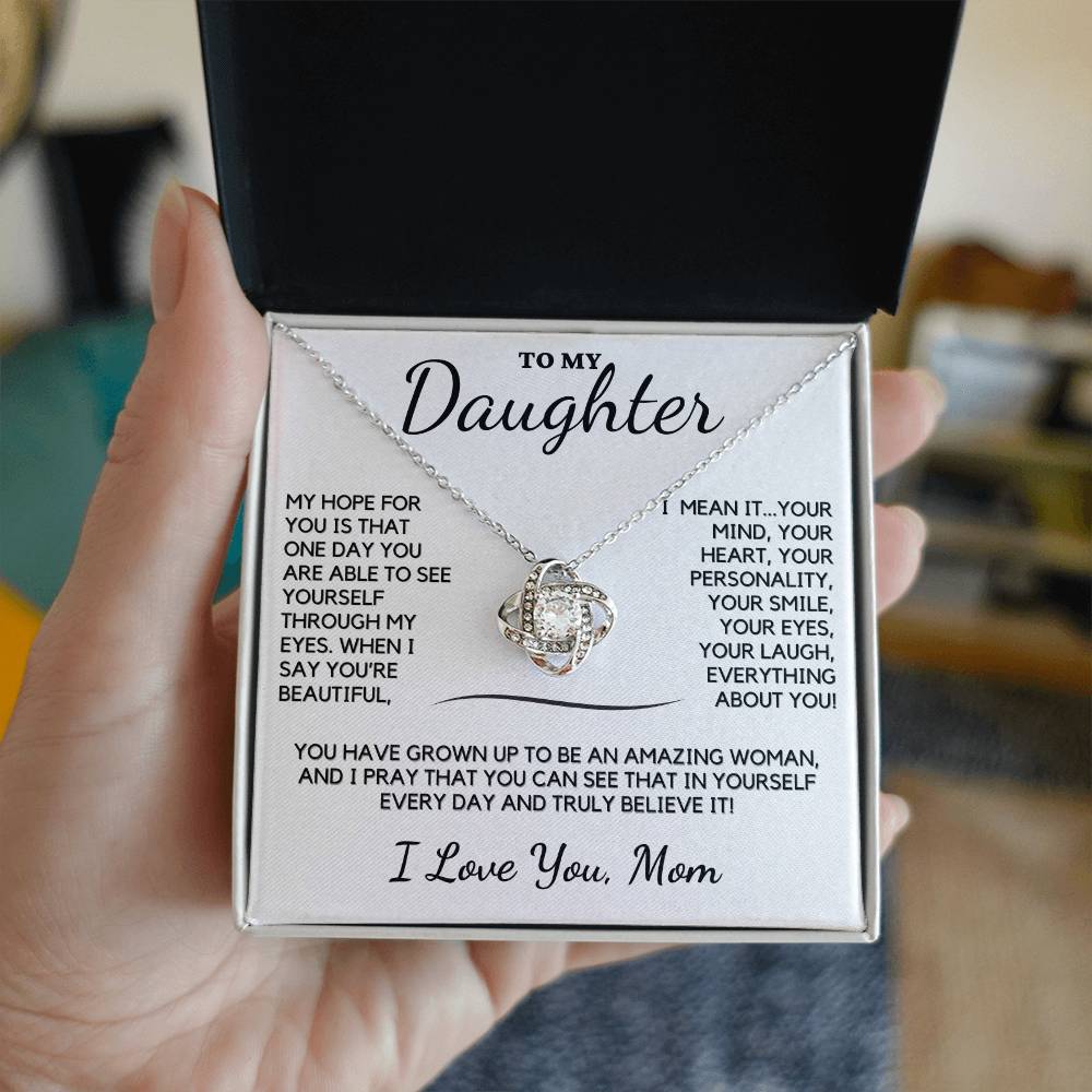 To My Daughter Love Knot Necklace From Mom - Perfect For Mother's Day, Birthday or Graduation!