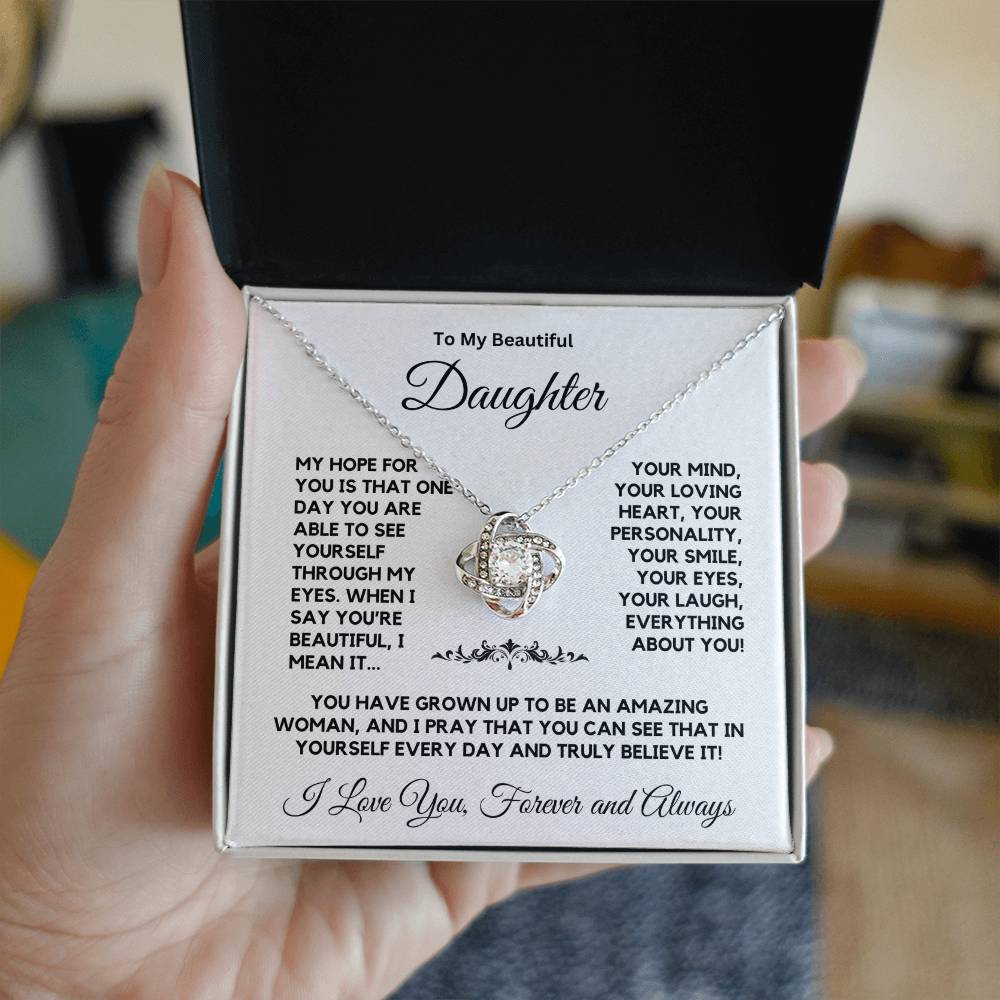 To My Beautiful Daughter From Mom or Dad Love Knot Necklace