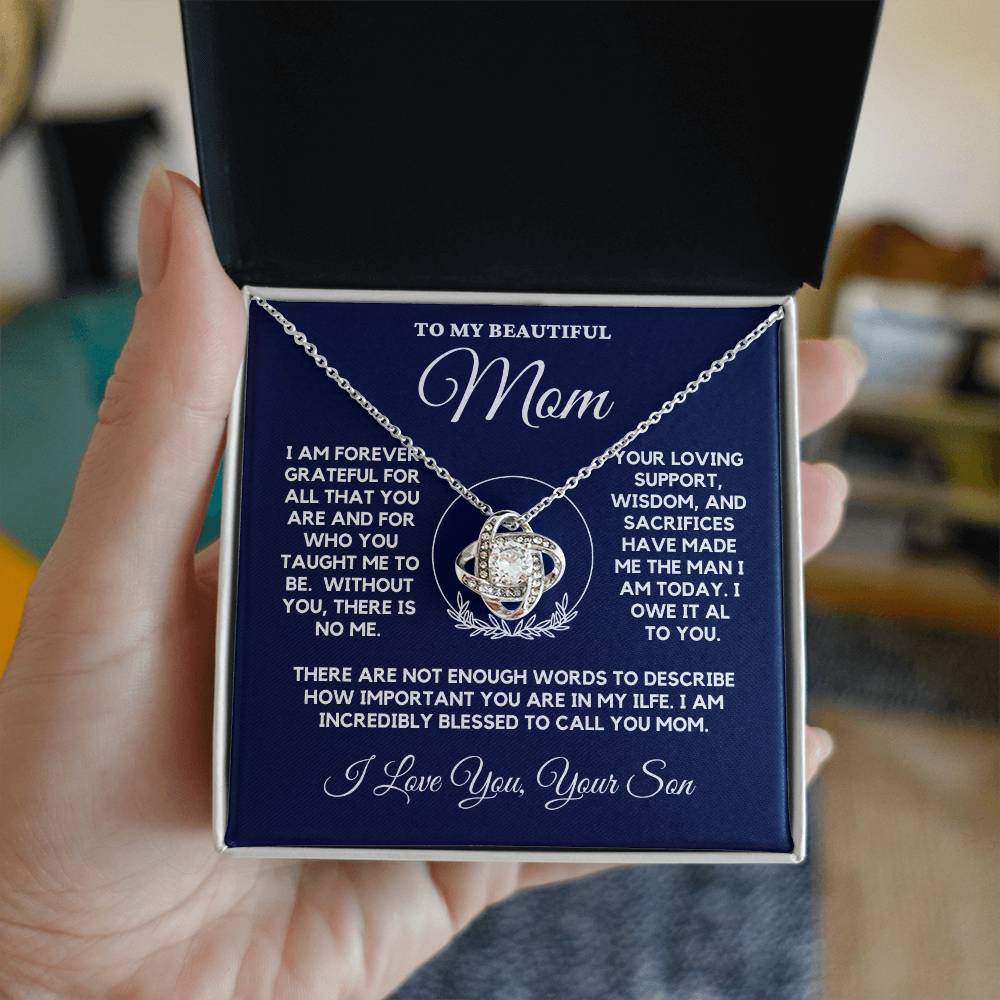 To My Beautiful Mom From Son Love Knot Necklace