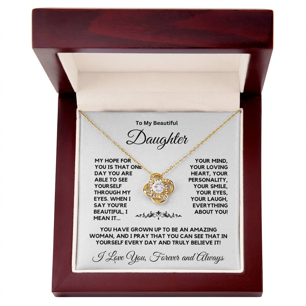 To My Beautiful Daughter From Mom or Dad Love Knot Necklace