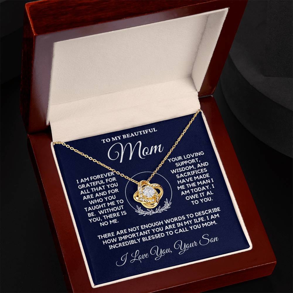 To My Beautiful Mom From Son Love Knot Necklace