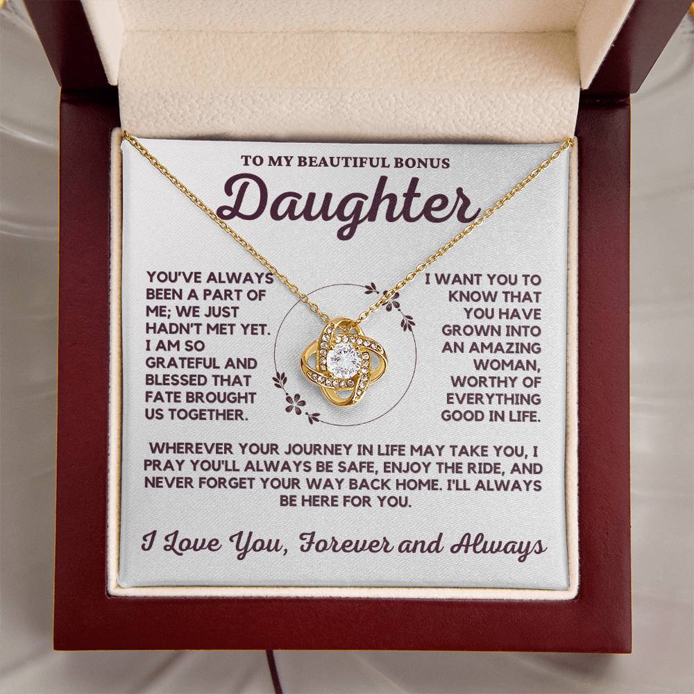 To My Beautiful Bonus Daughter Love Knot Necklace - Perfect for Graduation, Birthday, or Any Occasion!