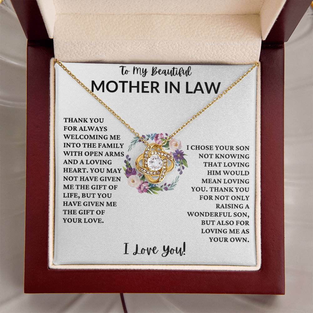 To My Beautiful Mother In Law Love Knot Necklace - A Great Gift For Mother's Day Or Birthday