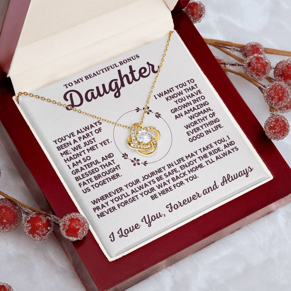 To My Beautiful Bonus Daughter Love Knot Necklace - Perfect for Graduation, Birthday, or Any Occasion!