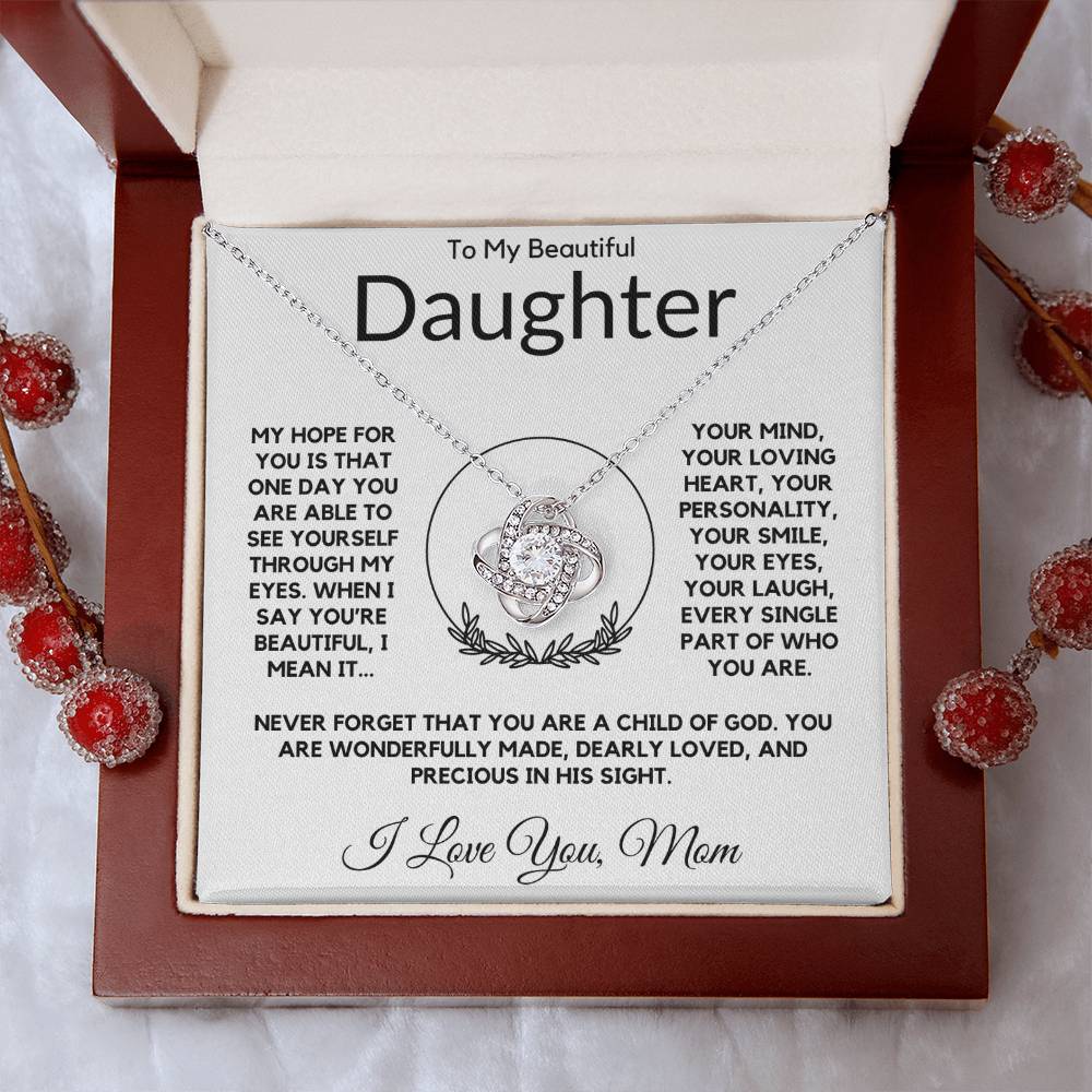To My Beautiful Daughter From Mom Love Knot Necklace