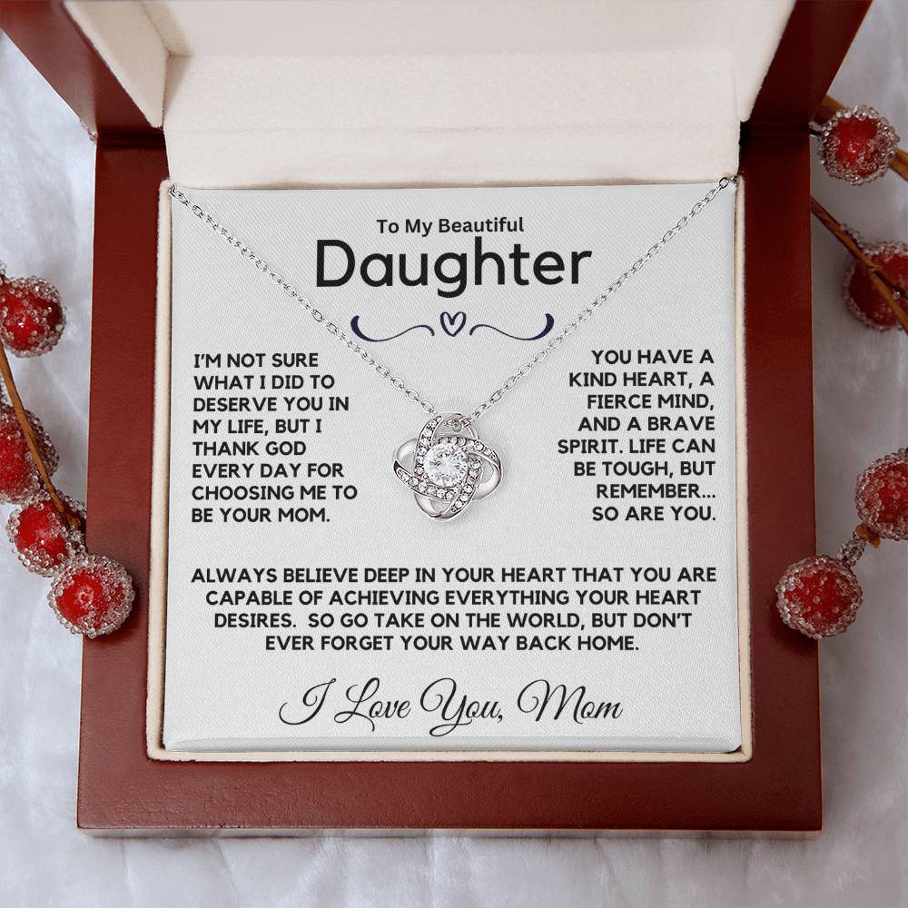 To My Beautiful Daughter Love Knot Necklace From Mom - Perfect for Graduation, Wedding, or Just Because