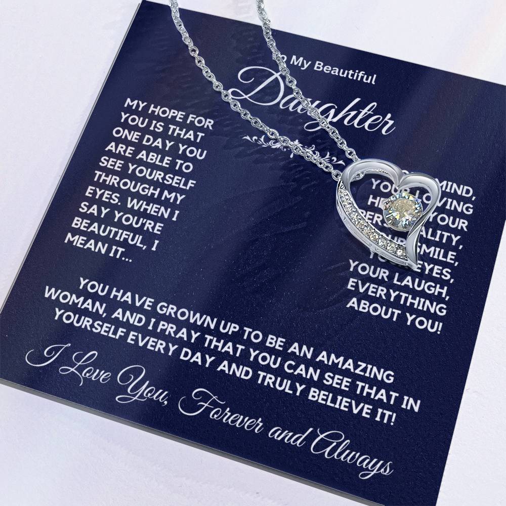 To My Beautiful Daughter From Mom or Dad Forever Love Necklace
